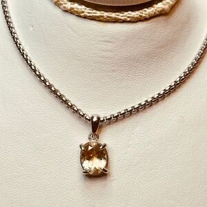 925 Sterling Silver Setting Oval Citrine & Stainless Steel Chain Included